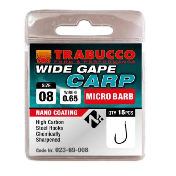 Trabucco Wide Gape Carp 18 amo con ardiglione e paletta 15pz