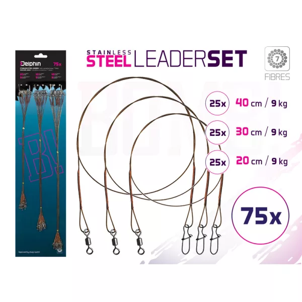 Delphin Set BOMB! terminale in acciaio con moschettone/7 fili (75x /20,30,40cm/12kg)
