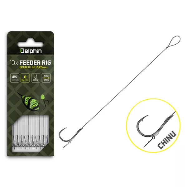 Delphin Braided Sting Feeder Rig 8cm Terminale trecciato pre-legato 4 Ami Chinu 10pz