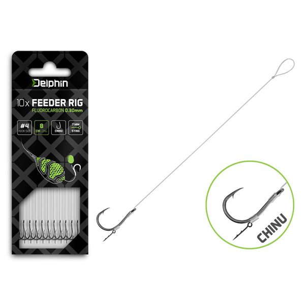 Delphin Fluoro Sting Feeder Rig 8cm Terminale pre-legato in Fluorocarbon 8 Ami Chinu 10pz