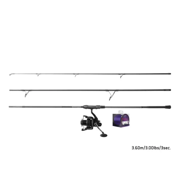 Set da carpa Delphin CorsaBlack Nero 3,60m con canna in 3 pezzi, mulinello Corzar 8T e lenza Impulz 0,30mm