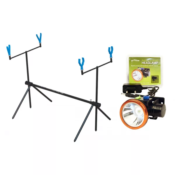 Kamasaki Economic Rod Pod per 2 canne con lampada frontale super potente
