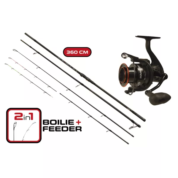 Carp Expert Max2 Double Tip Set da Pesca 360cm con Mulinello 6000