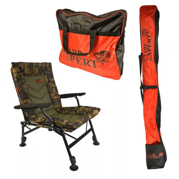 Carp Expert Comfort Camo Sedia da pesca (25x50cm) con set borsa a tracolla