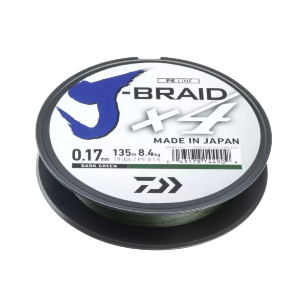 Daiwa J-Braid X4 Sötétzöld 0,21mm 135m Fonott Főzsinór