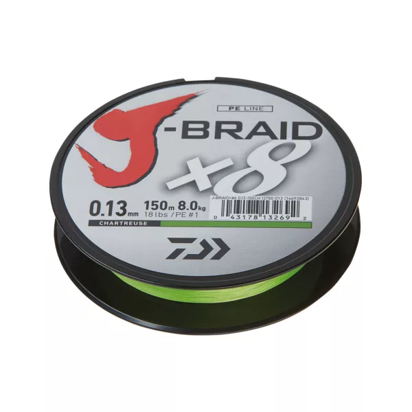 Daiwa J-Braid X8 Chartreuse 0,13mm 150m Fonott Főzsinór