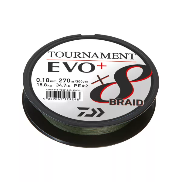 Daiwa Tournament X8 Braid Evo+ Sötétzöld 0,12mm 270m Fonott Főzsinór