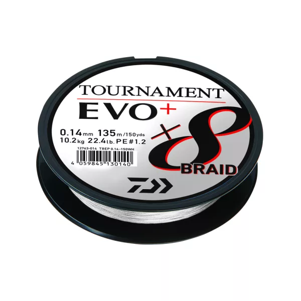Daiwa Tournament X8 Braid Evo+ Fehér 0,16mm 2700m Fonott Főzsinór
