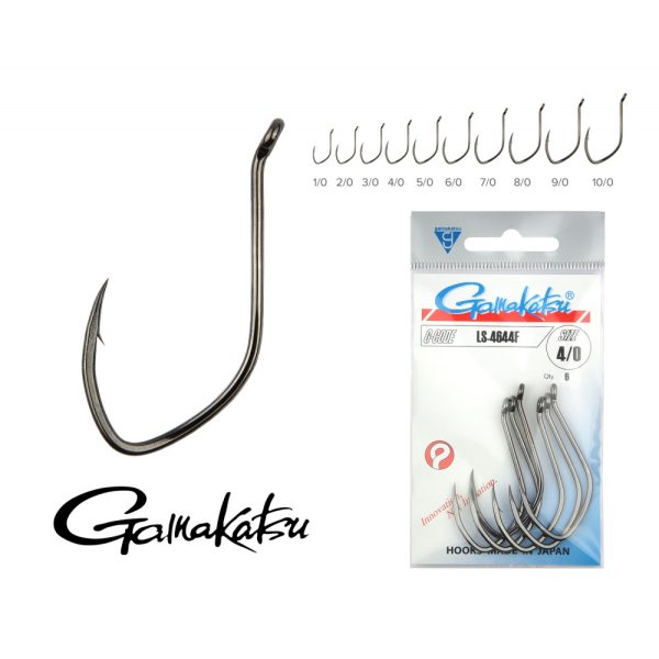 Gamakatsu LS-4644F/800 Nero 8/0 4pz/confezione Amo da pesca per predatori con occhiello e ardiglione
