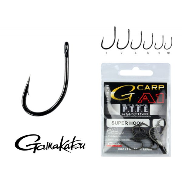 Gamakatsu A1 Teflon Super Hook Nero 6 10pz/confezione Amo da boilies con occhiello e ardiglione