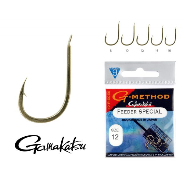 Gamakatsu Feeder Special Bronzo 12 10pz/confezione Amo Feeder Spinato con paletta
