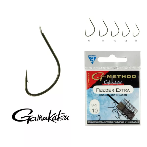 Gamakatsu Feeder Extra Nero 10 10pz/confezione Amo Feeder Spinato con paletta