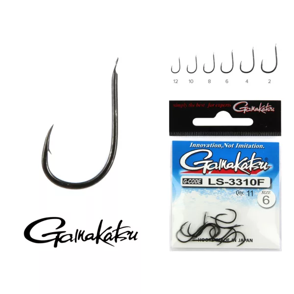 Gamakatsu LS-3310F/008 N/L Nero 8 11pz/confezione Amo da Feeder con paletta e ardiglione