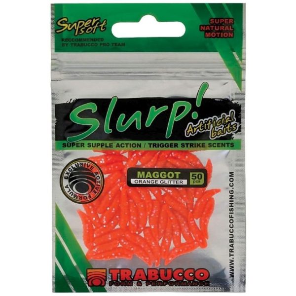 Trabucco Slurp Bait Maggot Orange Glitter Camola Artificiale Gialla 50pz