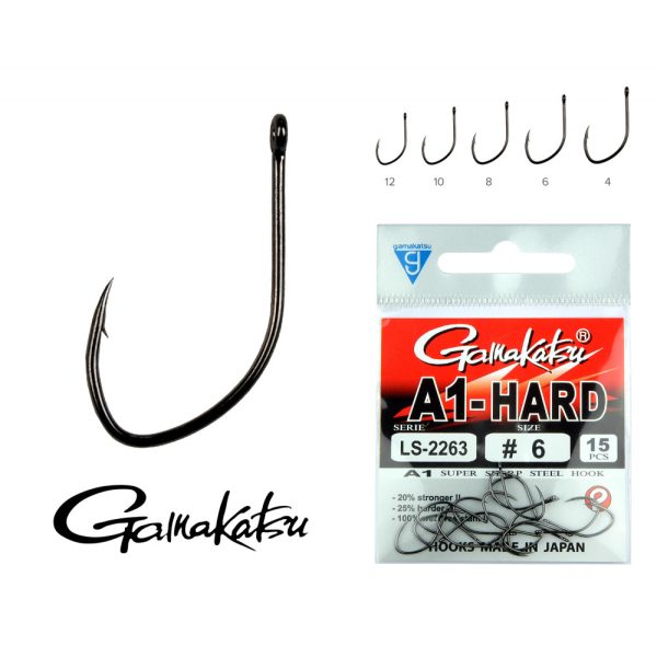 Gamakatsu LS-2263NSB/010 A1 Nero 10 15 pezzi/confezione Amo da feeder con occhiello e ardiglione