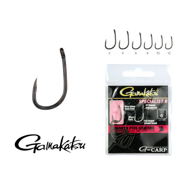 Gamakatsu G-Carp Specialist R Nero 2 10pz/confezione Amo da Feeder con occhiello e ardiglione