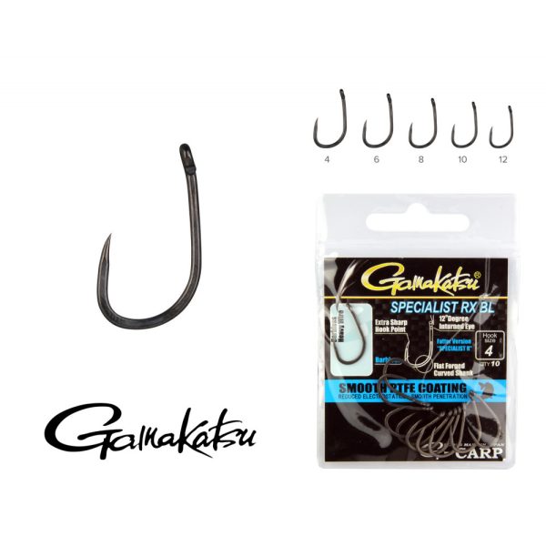 Gamakatsu G-Carp Specialist RX BL Nero 8 10 pz/confezione Amo da carpa senza ardiglione con occhiello