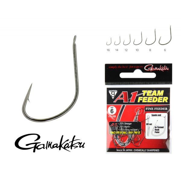 Gamakatsu A1 Team Feeder Fine Feeder Nero 10 15 pz/confezione Amo da feeder con paletta e ardiglione