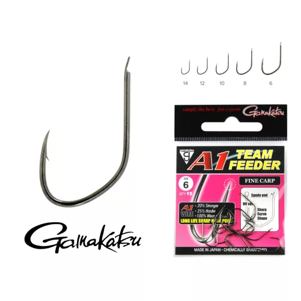 Gamakatsu A1 Team Feeder Fine Feeder Nero 16 15 pz/confezione Amo da feeder con paletta e ardiglione