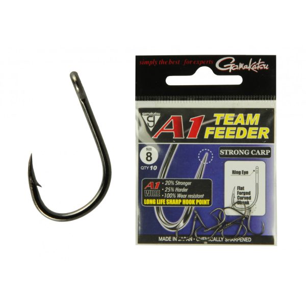 Gamakatsu A1 Team Feeder Pellet Carp Nero 6 10pz/confezione Amo da Feeder con occhiello e ardiglione