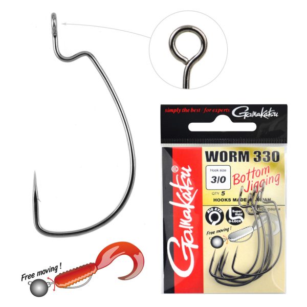 Gamakatsu Worm-330 Bottom Jigging Nero 1/0 5 pz/confezione Amo da predatore con occhiello e ardiglione