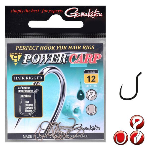 Gamakatsu Power Carp Hair Rigger Nero 14 10 pezzi/confezione Amo da feeder con occhiello e ardiglione