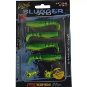   Rapture Slugger Shad Set 5,5cm Giallo Lime Set di Esche Artificiali 4+2 pz