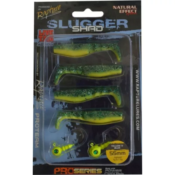 Rapture Slugger Shad Set 5,5cm Giallo & Blu Set di Esche Artificiali 4+2 pz