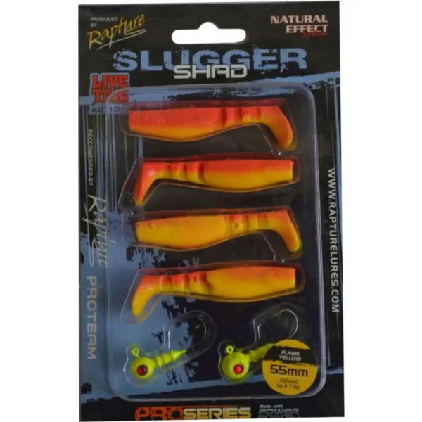 Rapture Slugger Shad Set 5,5cm Giallo Fiamma Set di Esche Artificiali 4+2 pz