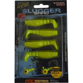   Rapture Slugger Shad Set 5,5cm Giallo Neon Set di Esche Artificiali 4+2 pz