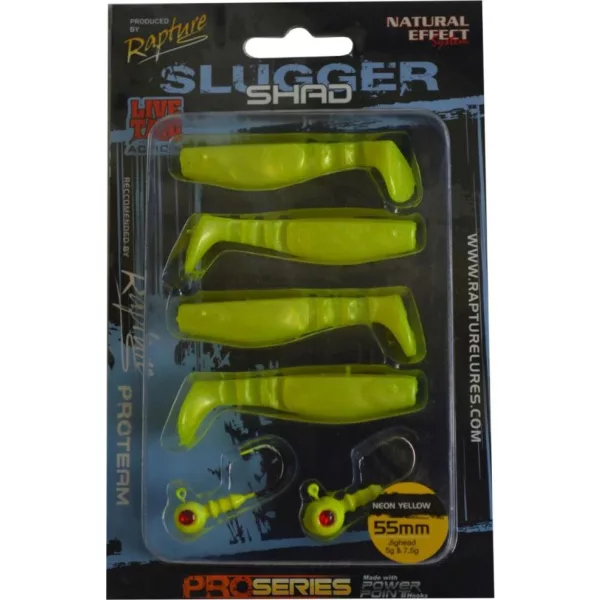 Rapture Slugger Shad Set 5,5cm Giallo Neon Set di Esche Artificiali 4+2 pz
