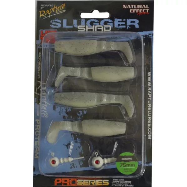 Rapture Slugger Shad Set 7,5cm Glowing Set di Esche Artificiali 4+2 pz