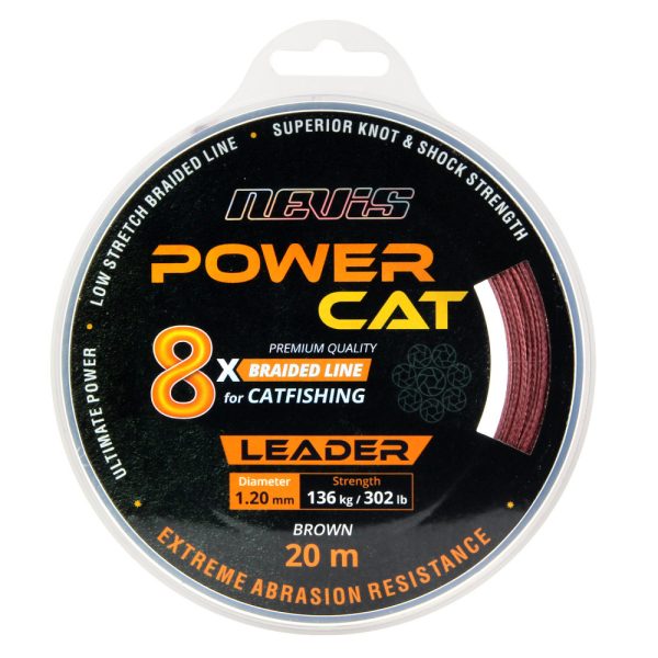 Nevis Powercat Braid Leader X8 20m 1.20mm Trecciato per terminali-Marrone