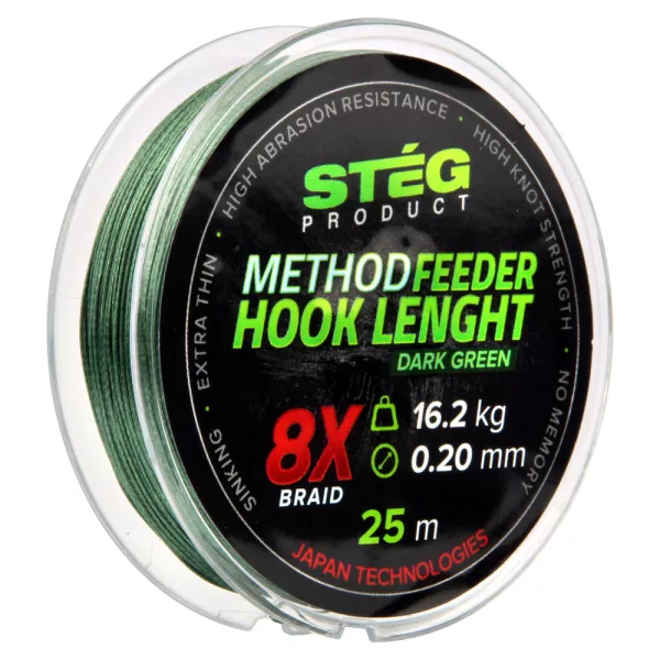 Stég Stég Treccia per finale Method Feeder 0.16mm 25m-Verde scuro