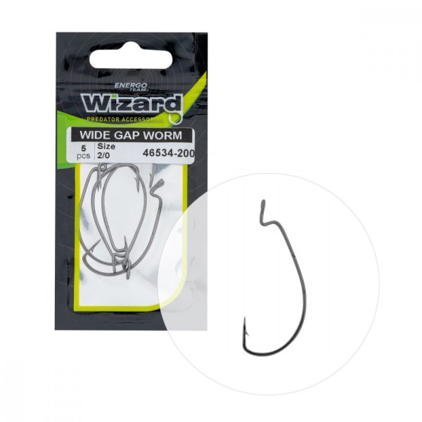 Wizard Wide Gap Worm Occhiellato Barbigliato 2/0 Amo Offset da Spinning