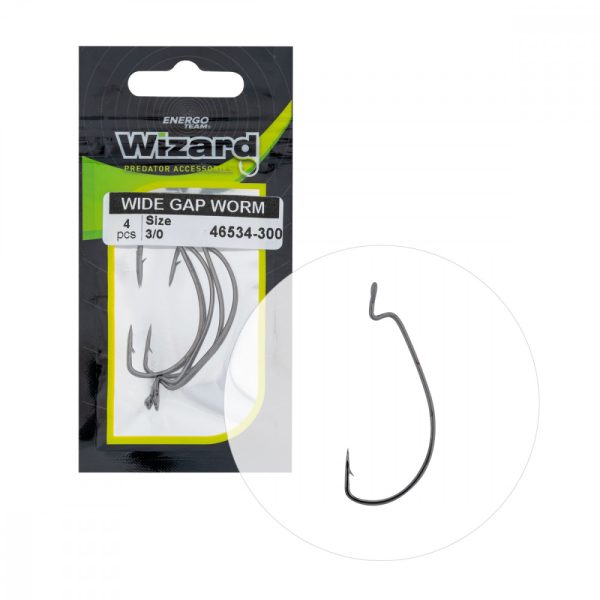 Wizard Wide Gap Worm Occhiellato Barbigliato 3/0 Amo Offset da Spinning