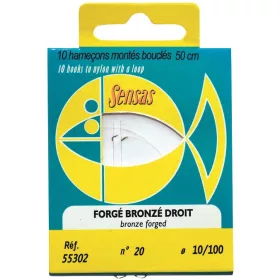   Sensas Dritto Forgiato Bronzo 50cm 0,22mm 6 Monofilo Amo Pre-legato 10pz