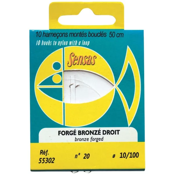 Sensas Dritto Forgiato Bronzo 50cm 0,22mm 6 Monofilo Amo Pre-legato 10pz