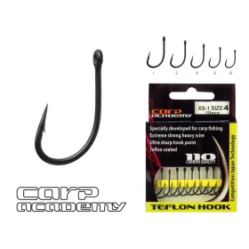   Carp Academy Teflon Hook XS-1 Nero 1 10pz/confezione Occhiellato Barbigliato Amo da boilie