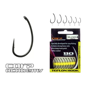   Carp Academy Teflon Hook XS-4 Nero 2 10pz/confezione Occhiellato Barbigliato Amo da boilie