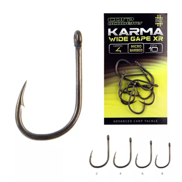 Carp Academy Karma Wide Gape XR Amo con 8 Occhielli, Barbozzato 10pz