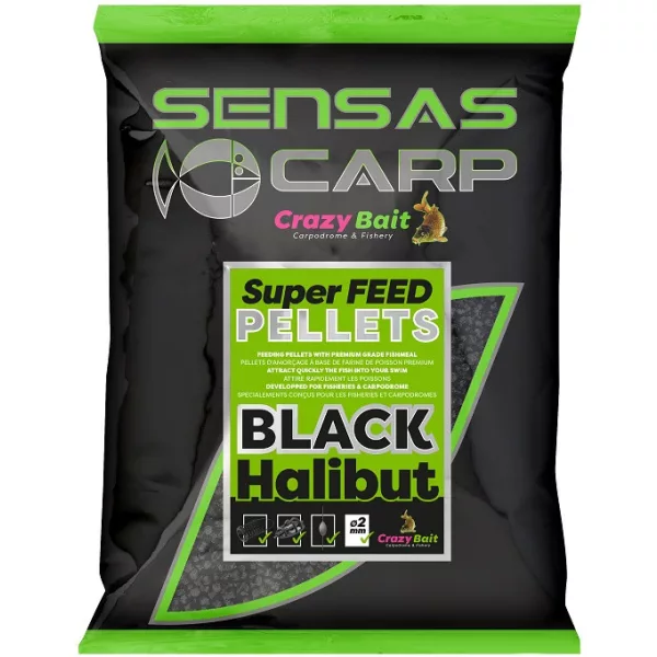 Sensas Super Feed Pellets Black Halibut 6mm Pellet da pastura 700gr