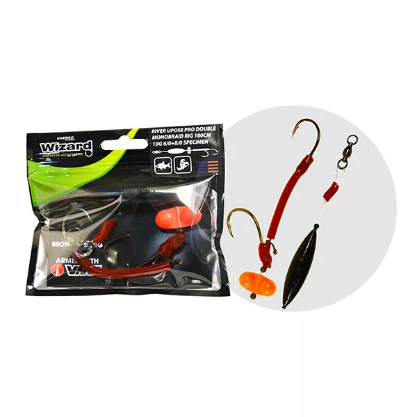 Wizard Monster River Upose Pro Double Monobraid Rig 9/0+11/0 30gr Round Terminale per siluro