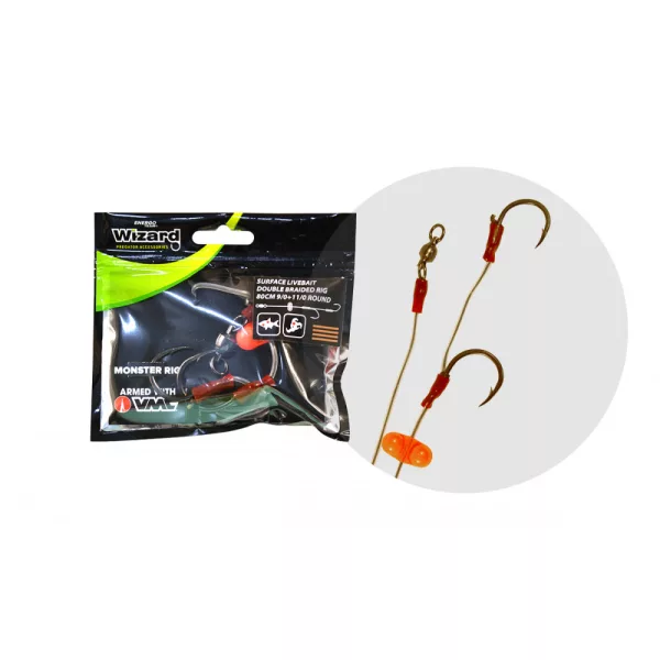 Wizard Monster Surface Livebait Double Braided Rig 9/0+11/0 Round Terminale per siluro