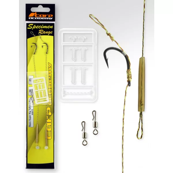 Carp Academy Basic Super Rig Teflon Nero 4 2 pz/confezione Amo pre-legato trecciato con occhiello e ardiglione