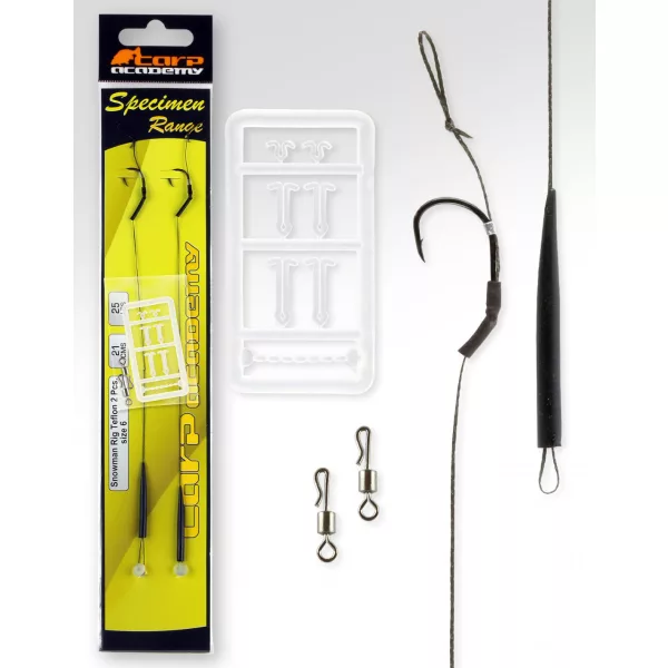 Carp Academy Snowmen Rig Teflon Nero 4 2 pz/confezione Amo pre-legato trecciato con occhiello e ardiglione