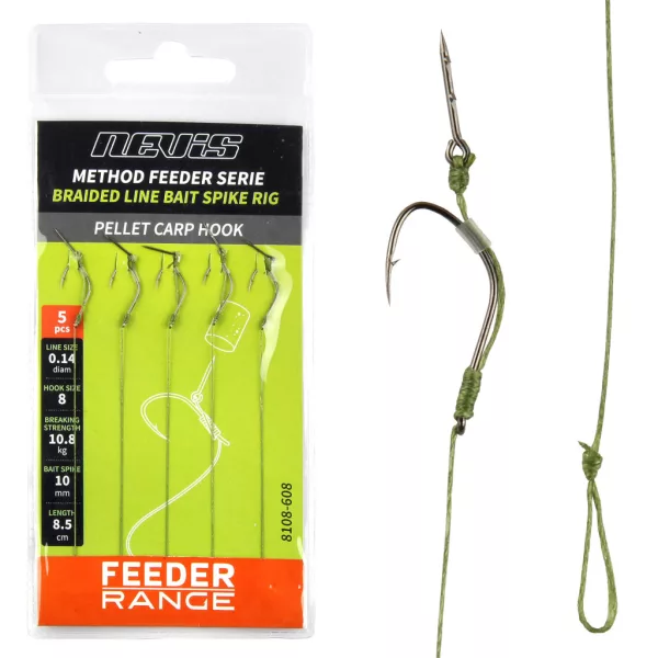 Nevis 8 Terminale Feeder Trecciato Pre-legato con Perno per Esca 5pz