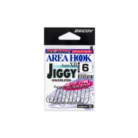   Decoy Area Jiggy Type XII AH-12 #8 Barbless Füles Szakáll Nélküli Egyágú Ragadozóhalas Horog 12db