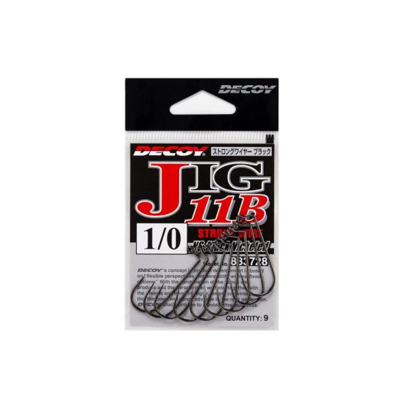 Decoy Jig11B Strong Wire Black #2/0 Füles Szakállas Egyágú Jig Horog 8db