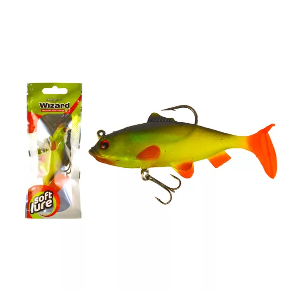 Wizard Swimbait Perch 10,16cm Green Yellow Esca in gomma